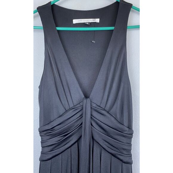 Vintage Diane Von Furstenberg Sz 4Stretch Black Ponte Blk Drape Empire Ptd Waist - Picture 2 of 14